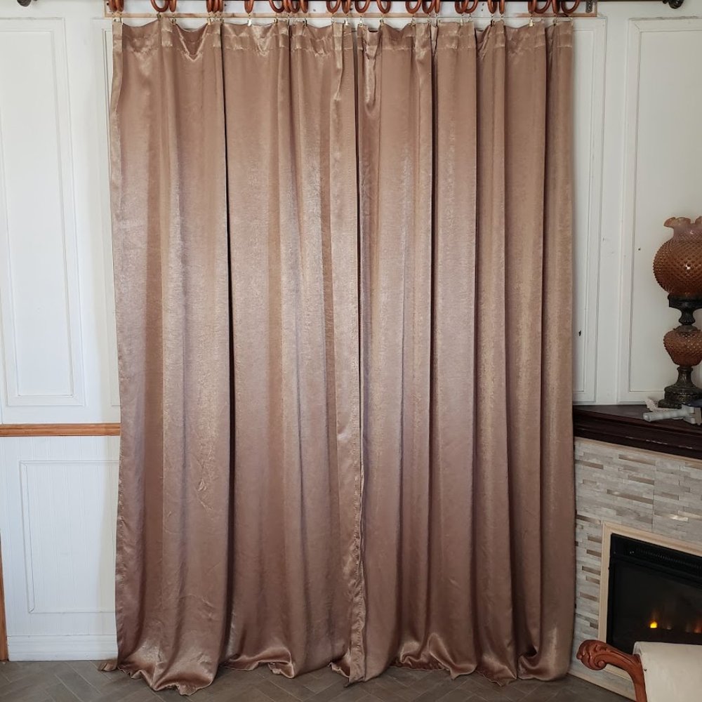 Satin Curtain Panels 2 pc Rod Pocket 110W x 83L Rich Gold Shine